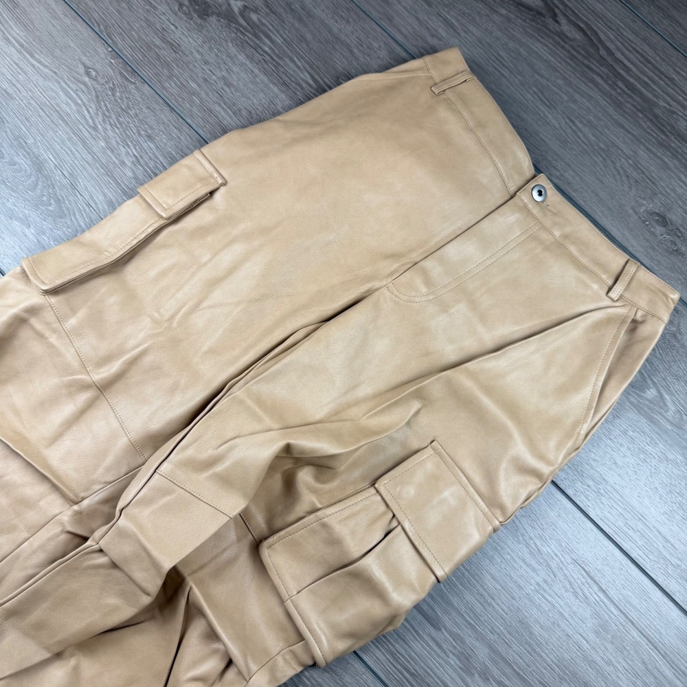 7 For All Mankind Womens Faux Leather Cargo Pants Tan Beige S
